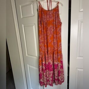 Orange and pink floral maxi dress